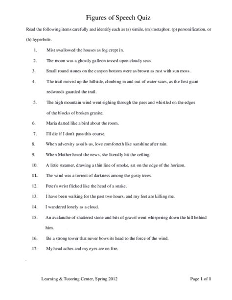 (PDF) Figures of Speech Quiz