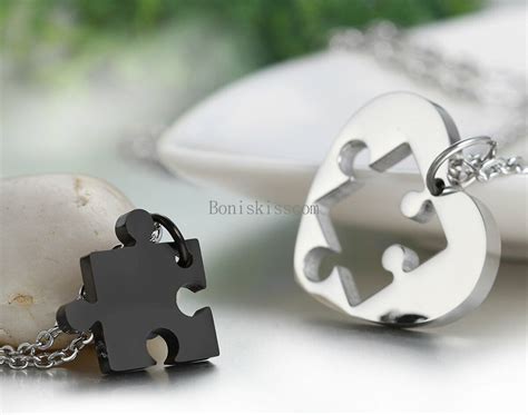 Pcs Couples Stainless Steel Heart Puzzle Pendant Necklace Valentine S