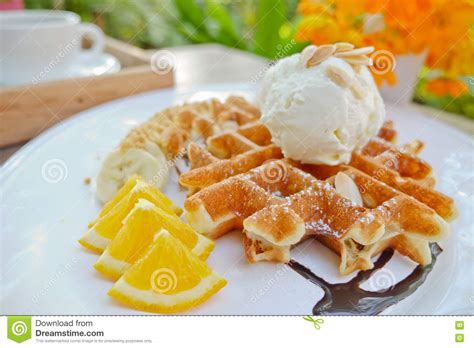 Ice Cream Waffles Stock Image Image Of Drink Diet Snack 77374063