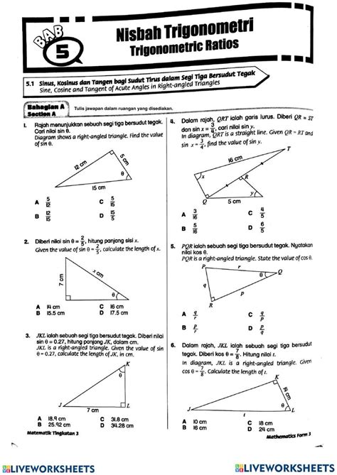 Trigonometric Ratios worksheet | Live Worksheets - Worksheets Library