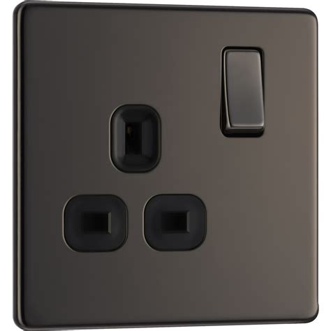 Bg Screwless Flat Plate Black Nickel 13a Dp Switch Socket 1 Gang Toolstation