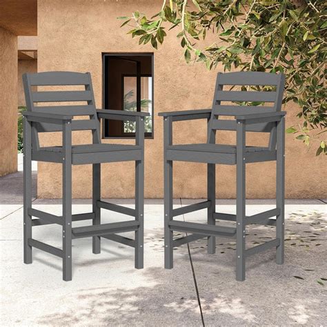 Jearey Hdpe Plastic Adirondack Outdoor Bar Stools In Gray Jygjy2jt Gray