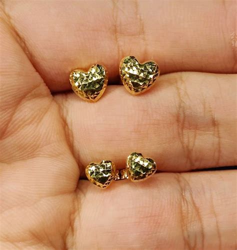 COD Jewelry 18k Saudi Gold Earrings Heart With Cutting Pawnable