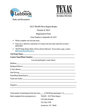 Fillable Online Trapsmedia West Region Rodeo Registration Form