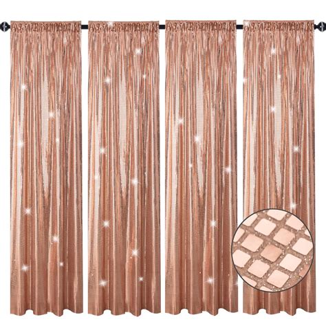 Rose Gold Sequin Backdrop Curtain 4 Panels 2FTx8FT Glitter Disco Party