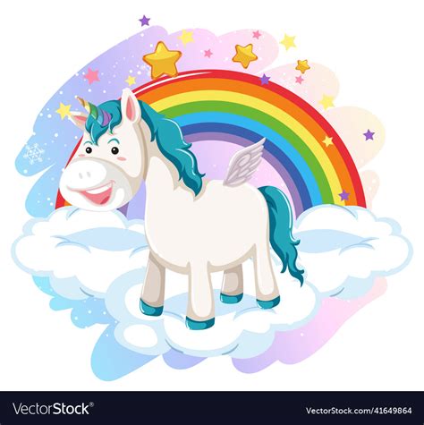 A Unicorn Standing On Cloud With Rainbow Vector Image