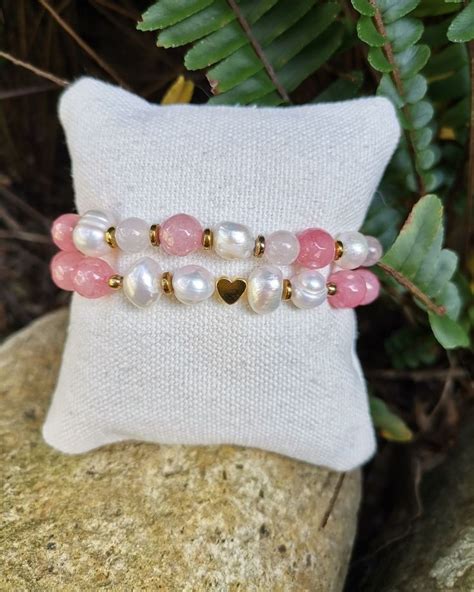 Pulsera En Gata Cuarzo Rosa Y Perla Cultivada Beaded Bracelets