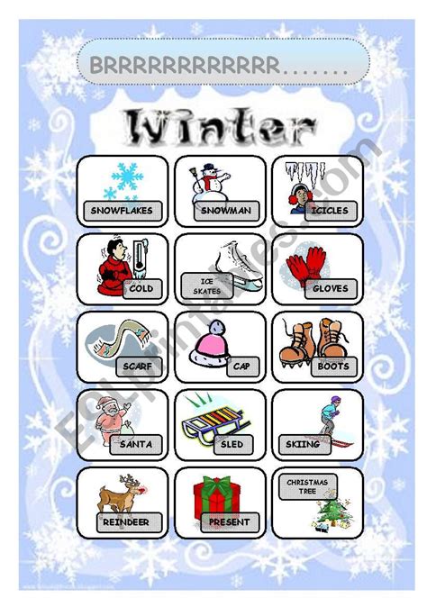 Winter Pictionary ESL Worksheet By Andrea Cro