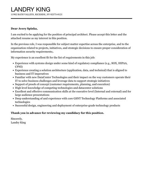 Principal Architect Cover Letter Velvet Jobs