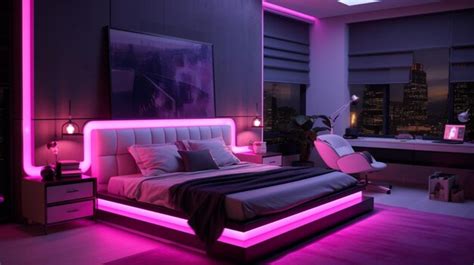 Premium Photo | Modern neon pink light industrial bedroom interior ...