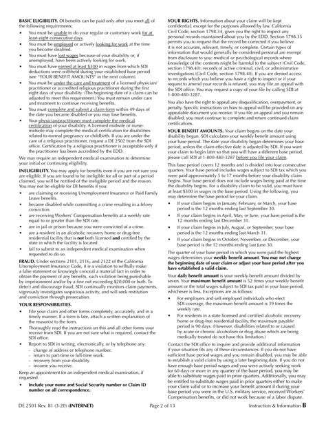 Form De2501 Download Printable Pdf Or Fill Online Claim For Disability