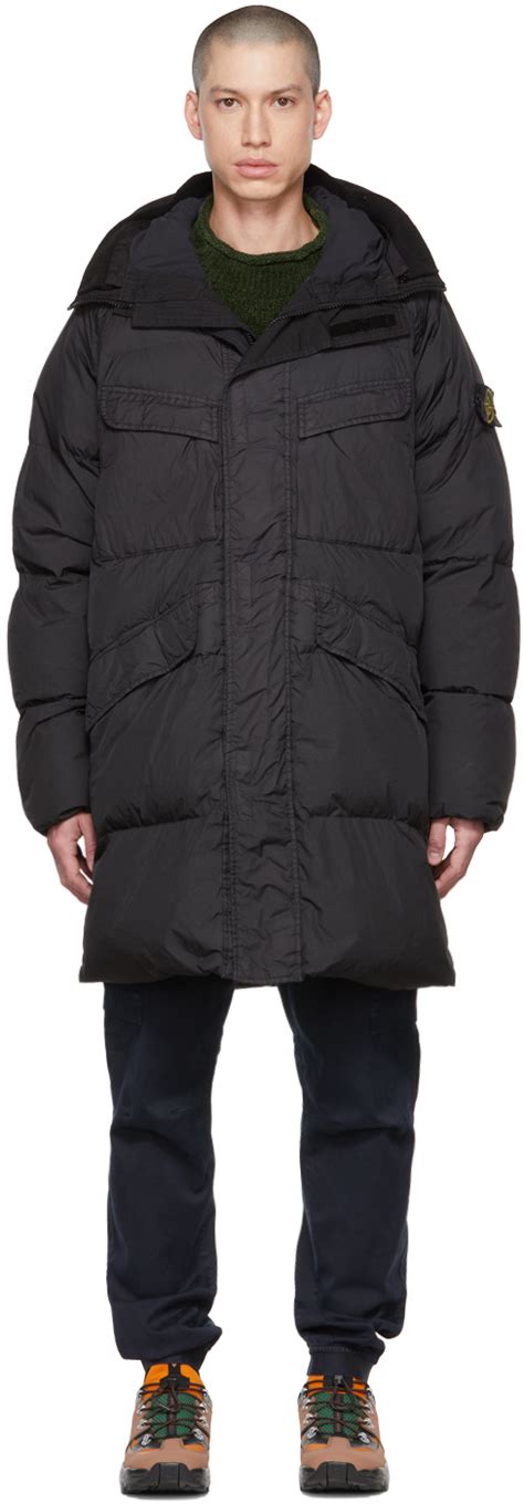 Stone Island Black Garment Dyed Crinkle Reps NY Down Jacket