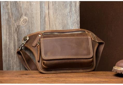 Cool Brown Leather Fanny Pack Mens Waist Bags Hip Pack Belt Bag Bumbag Ichainwallets