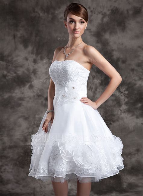 A Line Princess Sweetheart Knee Length Organza Wedding Dress With Lace