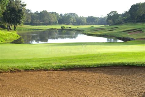 The Beauty Of The Golf Course Is Its Bunkers And Ponds Stock Image