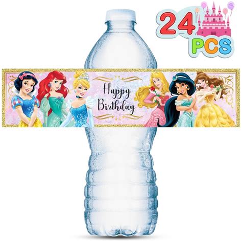 24PCS Water Bottle Labels For Princess Birthday Party Supplies