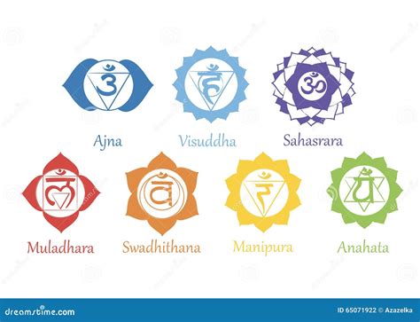 Chakras Icons Black And White. Vector Line Art Set With Sanskrit ...