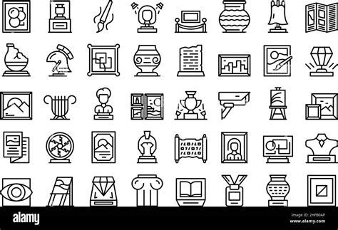 Art Gallery Icons Set Outline Vector School Museum Hall Education