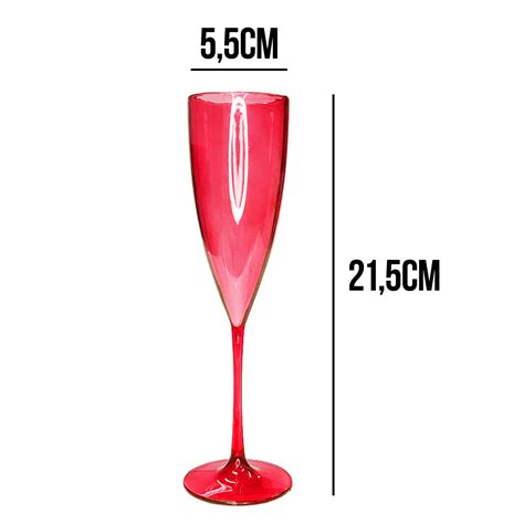 Taça de Champanhe Acrílico Vermelho Transparente 180ml Extra Festas