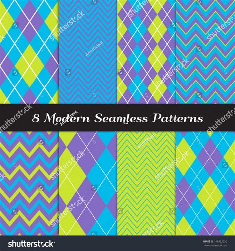 8 Chevron Argyle Patterns Blue Purple Stock Vector Royalty Free