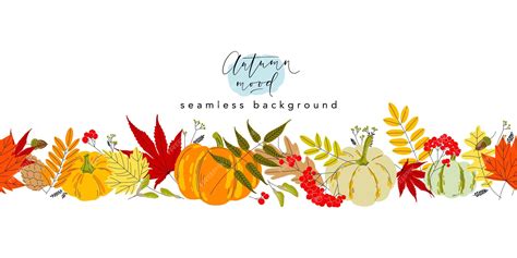 Premium Vector | Falling autumn leaves berries seeds cone and acorns seamless border pattern ...