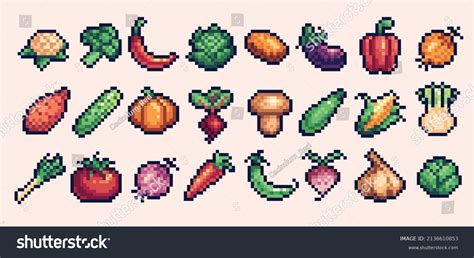 Different Vegetables Pixel Art Icon Set Stock Vector Royalty Free