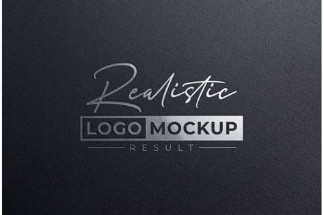 Debossed Silver Foil Stamping Logo Mockup On Black Textured Paper By