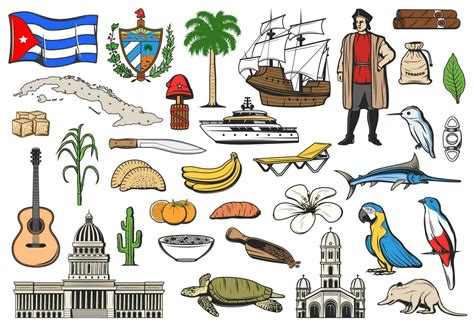 Cuba travel, Havana landmarks, sightseeing symbols 23527465 Vector Art ...