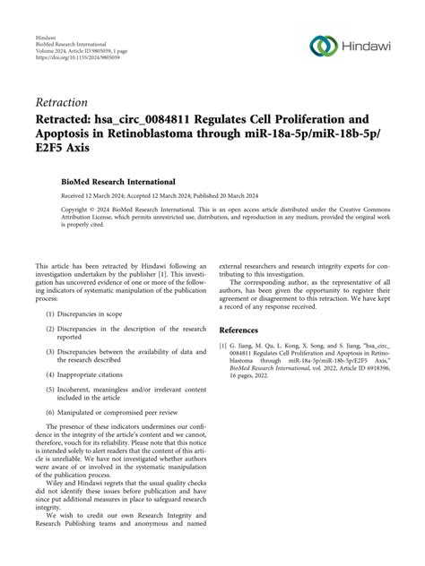 PDF Retracted Hsa Circ 0084811 Regulates Cell Proliferation And