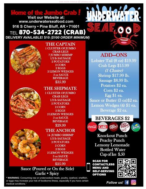 Menu at Underwater Seafood restaurant, Pine Bluff