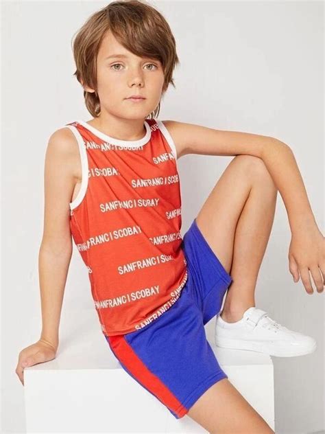 Boys Letter Print Tank Top And Shorts Set Kidenhouse Kids Photography