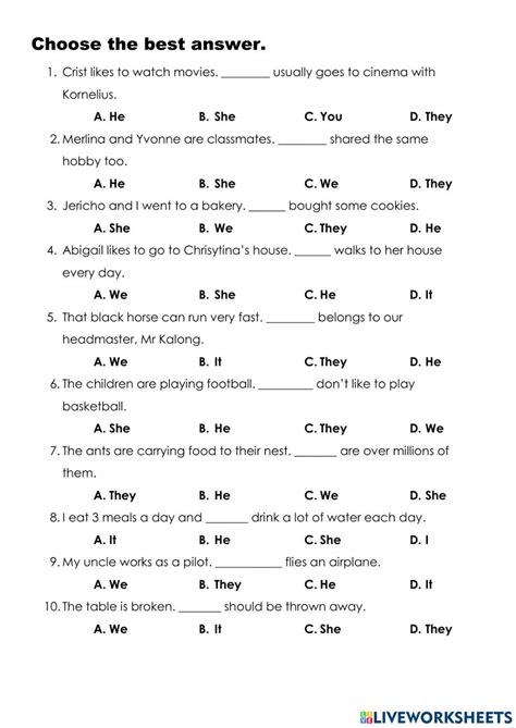 Year 6 Grammar Exe 02 March 2021 Worksheet Personal Pronouns Grammar Best Answer