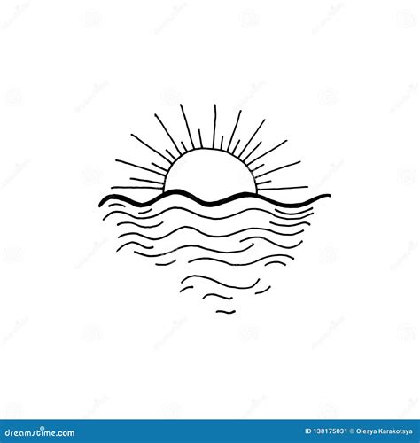 Sunset In The Ocean Sketch Drawing Icon Stock Vector Illustration Of