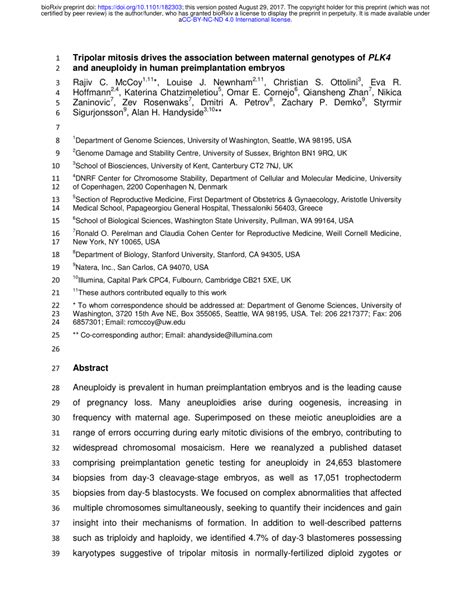 PDF Tripolar Mitosis Drives The Association Between Maternal