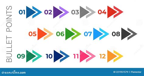 Colourful Arrows Set Isolated On White Background Bullet Points