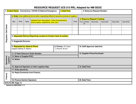 New Mexico Resource Request Ics 213 Rr Adapted For Nm Seoc Fill