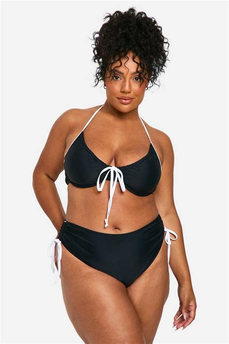 Plus Contrast Tie Front Bikini Top Boohoo Uk