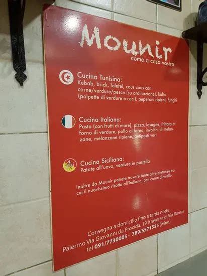 Mounir Pizzeria Kebab Menu Palermo Metropolitan City Of Palermo