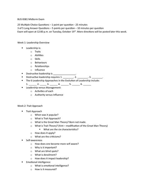 Midterm Review BUS 8381 F21 BUS 8381 Midterm Exam 25 Multiple Choice