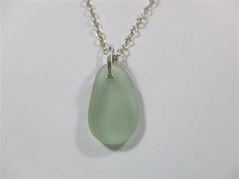 Genuine Sea Glass Necklace Sterling Silver Flawless Green Etsy