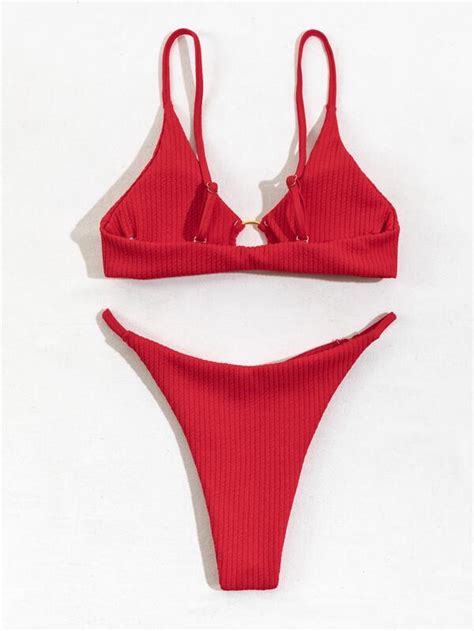 Conjunto De Bikini Texturizado Sujetador Con Aros Y Bottom De Tanga