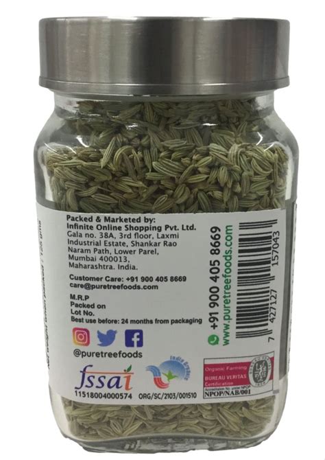 Pure Tree Organic Fennel Seed Saunf Packaging Type Bottle