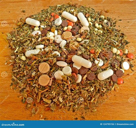 Herbal Mixture On White Background Stock Photo