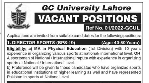 Gc University Lahore Jobs January 2022