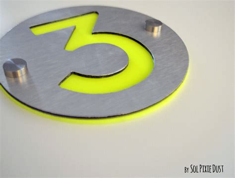 Modern House Numbers One Number Round Alucobond With Neon Yellow