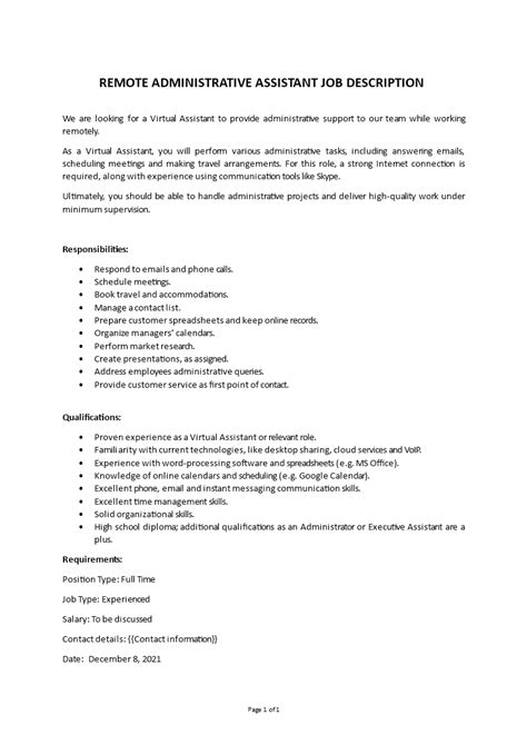 Remote Administrative Assistant Job Description