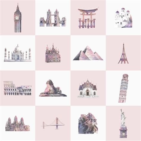 Collection of architectural landmarks painted | Premium Vector ...