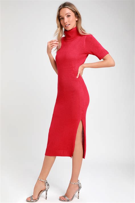 Cute Berry Red Dress Midi Dress Sweater Dress Red Dress Lulus