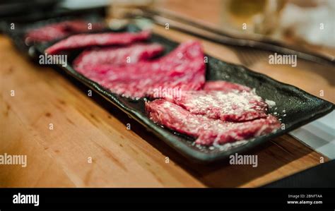 The Arrangement Of Fresh Wagyu Beef Raw Prepare To Sell To Customer In