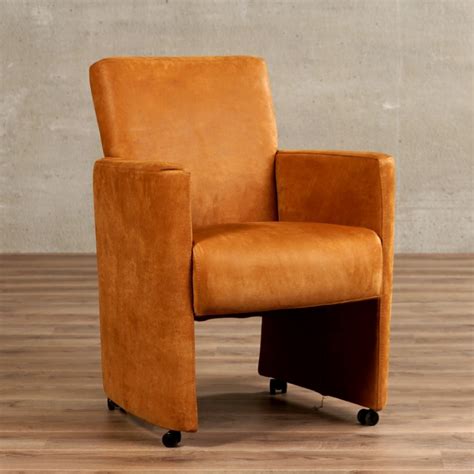 Leren Eetkamerfauteuil Elegant Kenia Leer Cognac Met Handgreep Met